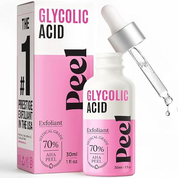 Glycolic Acid Peel 70% Professional Chemical Peel for Face at Home - Intense Alpha Hydroxy Acid Skin Peel For Acne Scars, Collagen Boost, Wrinkles, Fine Lines - Liquid Exfoliant for Face Peel Mask