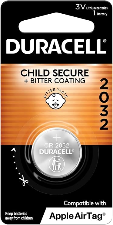 Duracell 2032 Lithium Battery, 1 Count Pack (Pack of 1) Child Safety Features, Compatible with Apple AirTag, Key Fob, Tea Light Candles and other devices, CR2032 Battery, Lithium Coin Battery