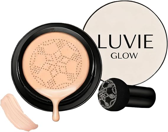 Luvie Glow Foundation Cushion, Mushroom Head Air Cushion CC Cream, BB Cream Face Makeup Foundation, Moisturizing Concealer Brighten Long-Lasting, Even Skin Tone for All Skin Types (Warm)