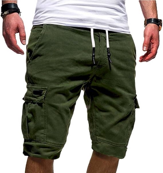Mens Elastic Waist Cargo Shorts Zipper Pocket Relaxed Fit Stretch Lightweight Cotton Cargo Shorts for Men Outdoor Pants