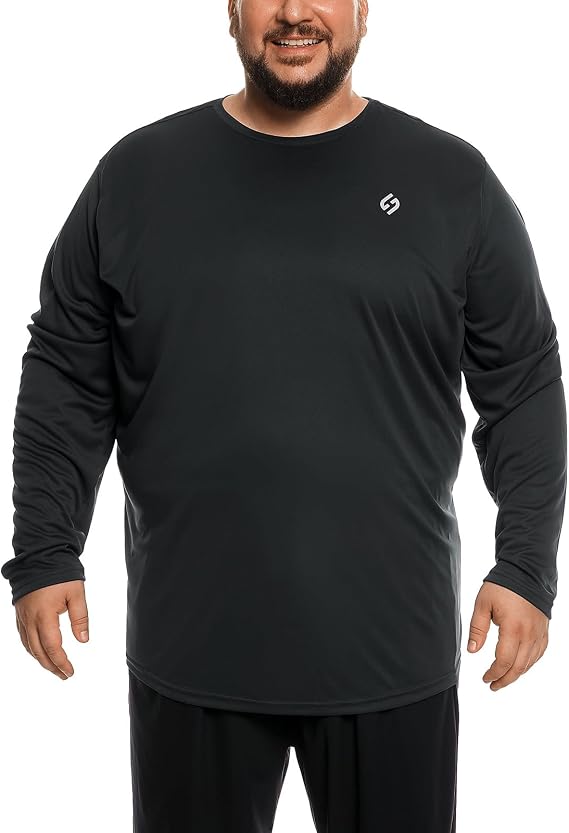 Big and Tall Mens Long Sleeve T-Shirt UPF 50+ Sun Protection Tees Moisture Wicking Black 2XL-6XL