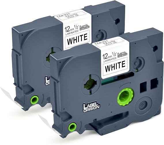 Compatible Label Tape for Brother TZe-231 TZ231 Laminated Tape Black on White 12 mm for Brother PT-1080 PT-1010 PT-h75 PT-h101c PT-H100LB H105 E100/VP, Pack of 2