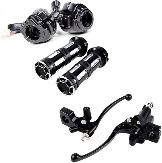 AMOPACORP Compatible with 1996-2012 Harley Models 1 inch Handlebar 1 Pair of Switches Control with Wiring Harness Left Right Master Cylinder Reservoir Brake Lever and 2X of Hand Grips