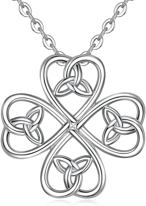 INFUSEU Sterling Silver Irish Jewelry, Celtic Claddagh Witches Knot Necklace for Women Teen Girls