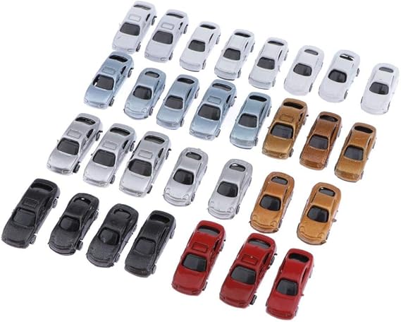 LoveinDIY 30pcs Assorted Miniature Cars for Diorama Crafts, 1:200 Z Scale Multicolor