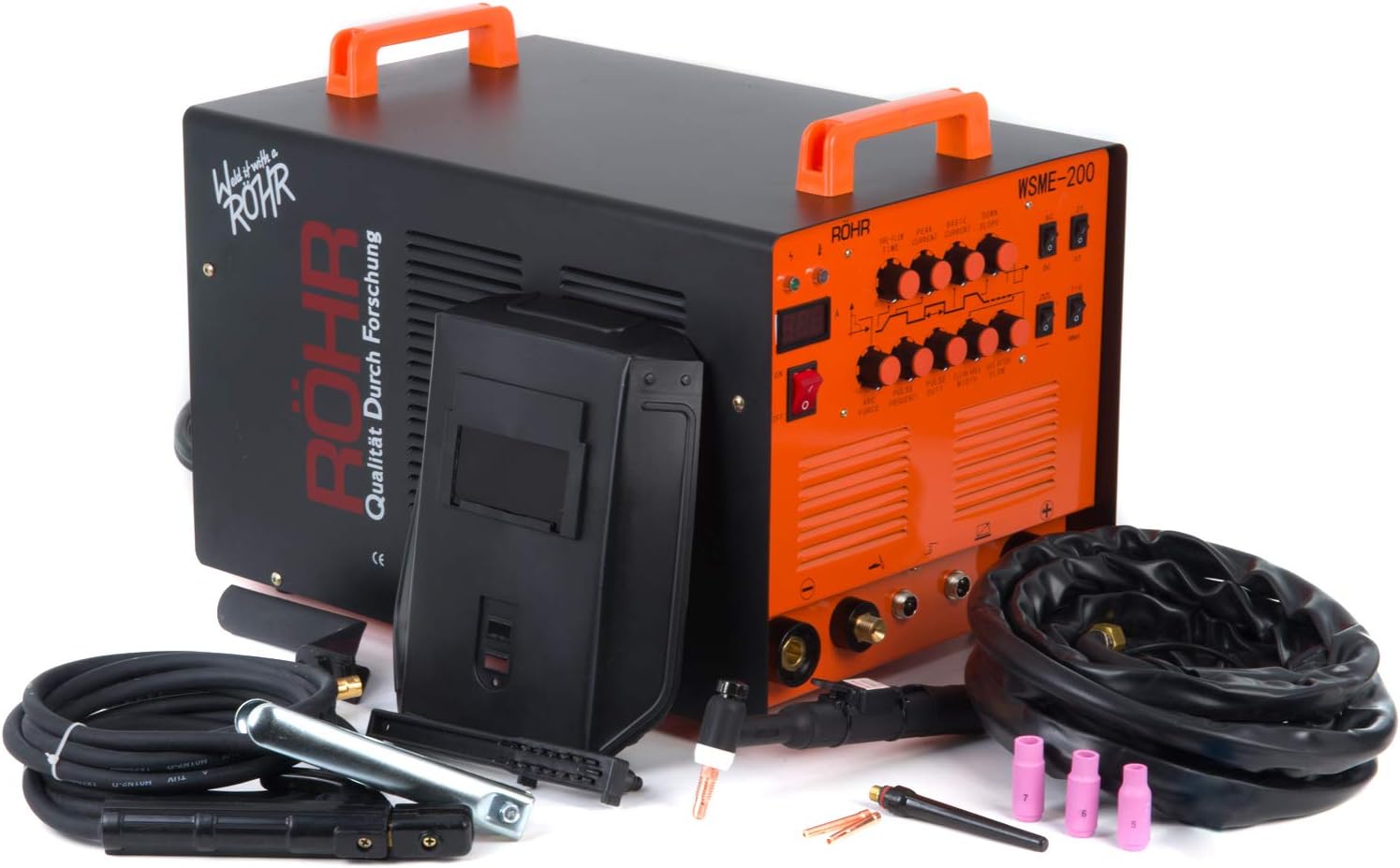 WSME-200 TIGARC 4 in 1 Welder Inverter GasGasless 200 Amp ACDC 240V Anti-Stick Welding Machine Hot Start MMA MOSFET – Welding Mask & Variety of Accessories Included