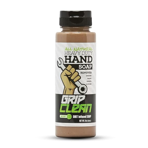 Grip Clean Heavy Duty Hand Cleaner For Mechanics, Natural Pumice, 8 Oz | Clay Infused, Grease, Oil, Grime Remover, Moisturizing Coconut Olive Oils, Lime Scent, For Shop, Garage, Industrial Use