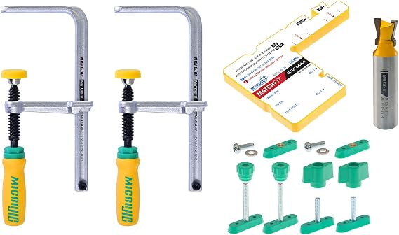 MICROJIG Matchfit Dovetail Clamp Pro Router Bit Kit, 1/2-inch Shank 14-Degree, Woodworking Track System Routing Tools, (DVC-1177K2)