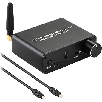 192kHz Digital to Analog Converter Bluetooth 5.0 Receiver DAC with 16-300 Headphone Amplifier Optical/Coaxial to RCA 3.5mm Audio Output with Volume Control for TV Phone Tablet (Normal, Basic)