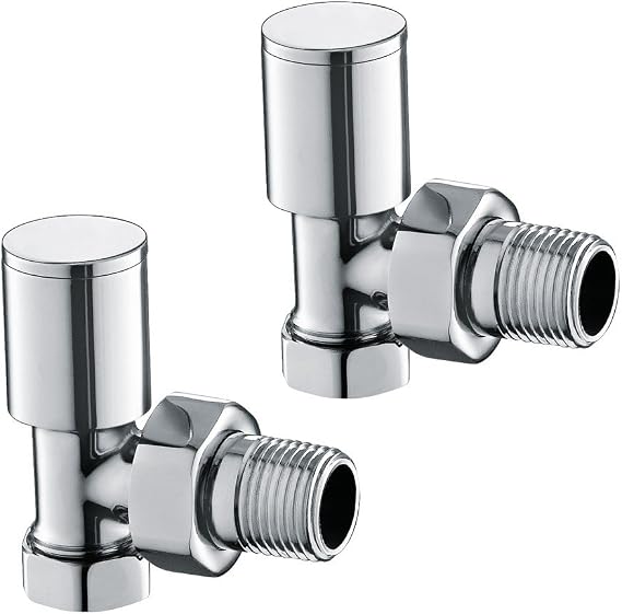 iBathUK Prima Thermostatic Radiator Valve,Round Angled Radiator Valve Pair, Central Heating,Tower Rail Valve- Chrome (Set of 2)