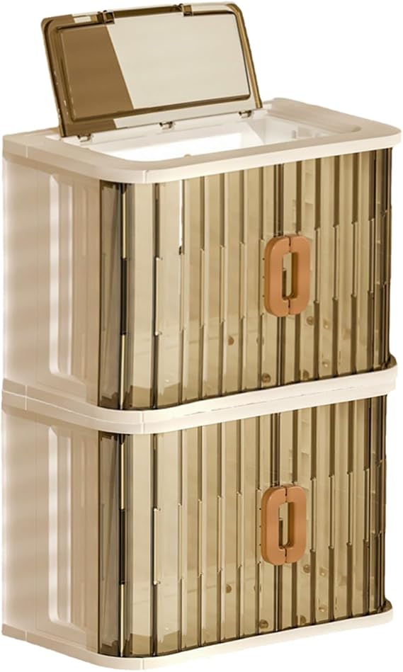 1pcs Collapsible Storage Bins with Lids and Lock, Stackable Closet Organizers with Wheels, Double Rolling Door Folding Plastic Storage Bins for Home,Office, Party, Dorm Room (1, M)