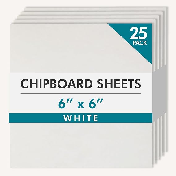 Grafix Medium Weight Chipboard 6"x6", White Acid-Free 0.057 Sheets, Create Three-Dimensional Embellishments for Cards, Papercrafts, Mixed Media, Home Decor, and More, Pack of 25