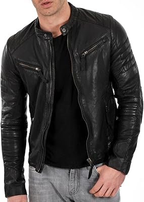Mens Black and Brown Lambskin Leather Jacket | Genuine Leather Vintage Motorcycle Jacket For Men