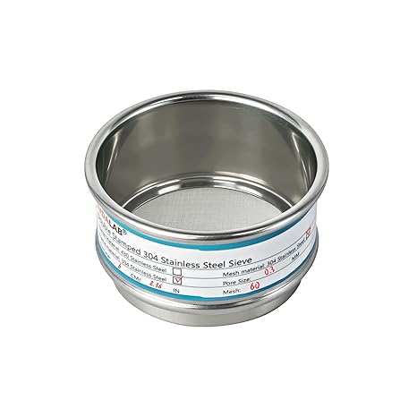 Full 304 Stainless Steel Mesh Sieve Screen, LVDALAB 60 Mesh (0.3mm) Aperture, 2.4inch(6CM) Dia Standard Sample Analysis Test Sieves Sifters Strainer for Industrial Laboratory Homes
