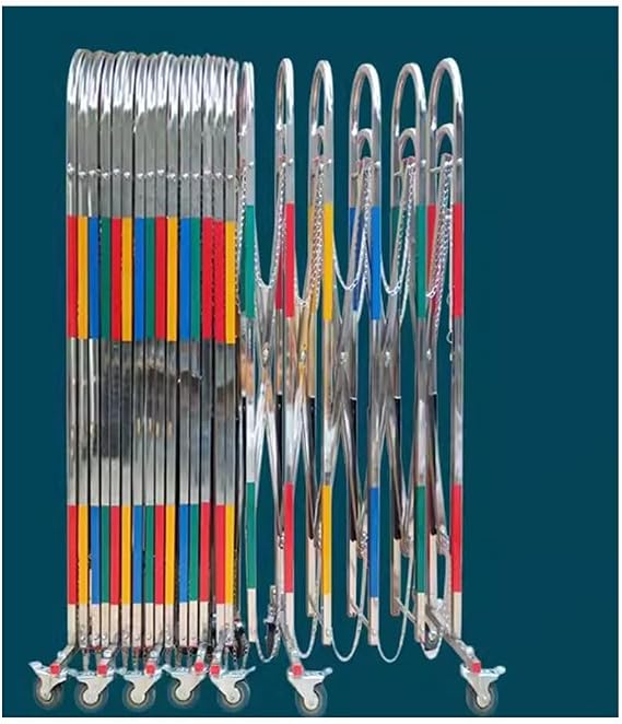 Flexible Mobile Barrier Gate Expandable Metal Barricade with 360 Rotation Stainless Steel Safety Barrier Adjustable Traffic Fence for Easy Assembly 1.5x8m