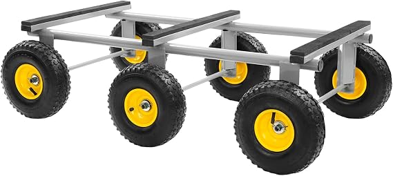 6-Wheel All-Terrain Dolly, 1200-LB Heavy Duty Mover Cart for Furniture & Equipment, 10" Inflatable Tires for Grass & Gravel, Ideal for Moving Hot Tub, Shed, or Loads (Black)