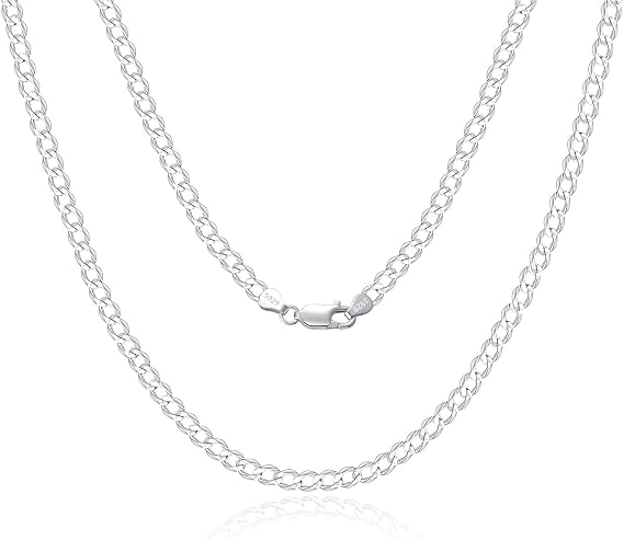925 Sterling Silver Curb Chain Real Silver Chain for Men Women 2/3/4mm Wide Thin Super Flat Multi-Row Chain High Quality Classic Necklaces for Everyday Use 45-65cm