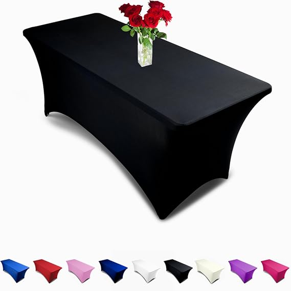 Event Linens 6 Ft Rectangular Stretch Tablecloth -Spandex Tight Fit Table Cover-Dj, Tradeshows, Vendors Black