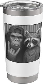 Rock, Rock Music, Rocker, Bigfoot & Raccon, Rock On Hand Stainless Steel Insulated Tumbler