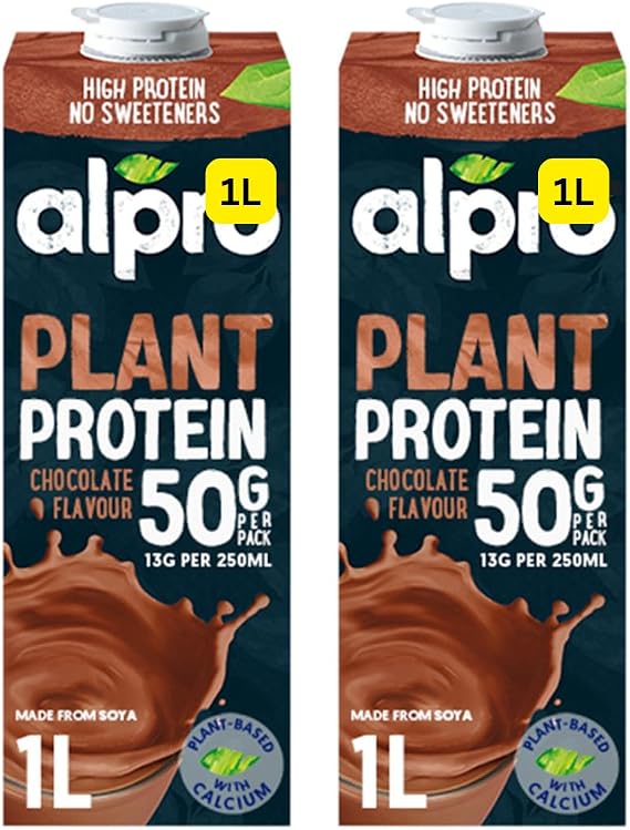 High Protein Soya Chocolate Flavour Long Life Dairy Free Drink Alpros 2x1L (2x1L)