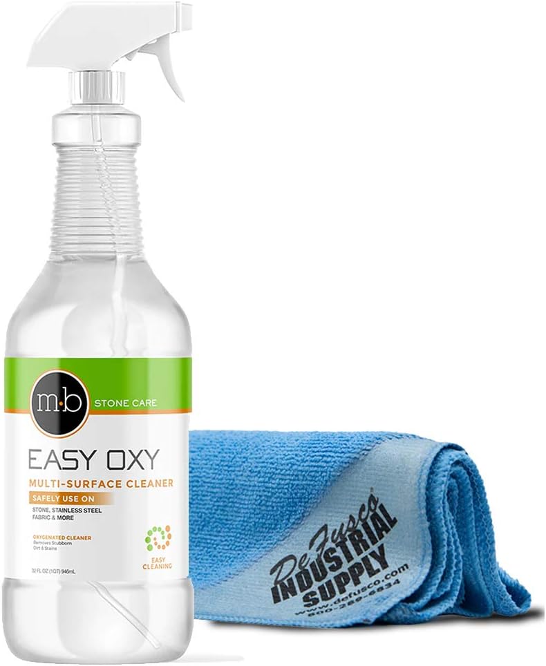 Easy Oxy Marble & Granite Cleaner - Multi-Purpose Cleaner For Natural Stone - 32 oz - Premium Microfiber Cloth- Bundle - 2 Items