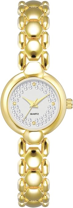 ADSBIAOYE Women Gold Bracelet Wrist watchs Minimalist Diamond watchs Stainless Steel Quartz Waterproof Watches (Gold-White)