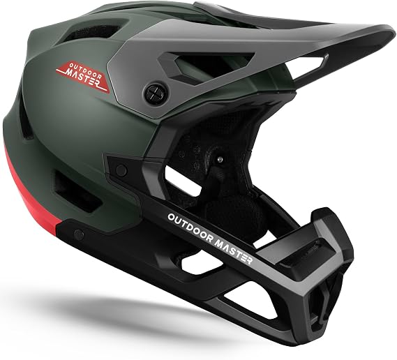 OutdoorMaster Full Face Mountain Bike Helmet, Lightweight for BMX/DH | PC + EPP, 27 vents, Removable liner, 2 D-rings, Goggle strap channel, Pivoting visor, Fits 57-62cm, For downhill/BMX/MTB