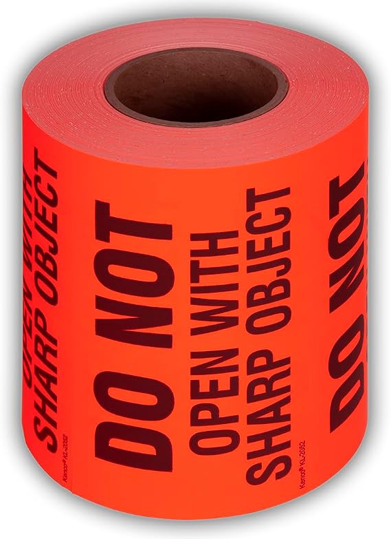 Kenco 3" X 5" Do not Open with Sharp Object Fluorescent Shipping Label Stickers - 500 Labels Per Roll (5 Pack)