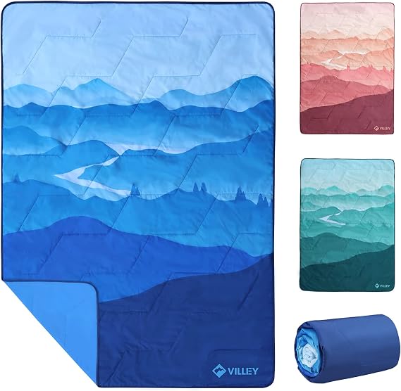 VILLEY Picnic Blanket, 3-Layer Camping Blanket 52"x75", Machine Washable