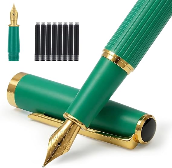 Fountain Pen, Calligraphy Pens Luxury Metallic Fancy Pen - Includes 2 Nibs (F/EF), 8 Ink Cartridges, 2 Ink Refill Converters, Gift Box