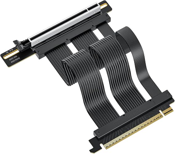 RGEEK PCIe 5.0 Riser Cable X16, 200mm Right Angle for Vertical GPU Mount | Compatible PCIe 4.0, EMI Shielded, Fits ATX MATX Case for Professional Graphics Cards RTX 5080 5090 RX 9070 A100 A800
