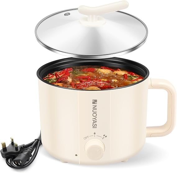 Electric Hot Pot, 1.8L Portable Non-Stick Mini Multifunctional Cooker, 2 Mode Travel Electric Skillet with Overheat Boil Dry Protection for Ramen Noodles/Pasta/Egg/Soup(Single Layer)