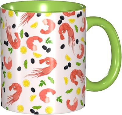 Delicious Shrimp Pattern Novelty Coffee Mugs Ceramic Tea Cups 11 Oz Best Gift For Men And Women