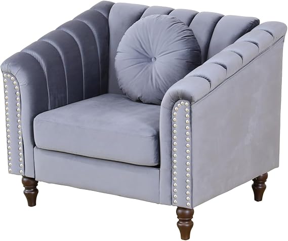 Grey Chesterfield Velvet Sofa Couch Set (Chair/Loveseat/Sofa) - for Living Room Furniture SetsOfficesApartments