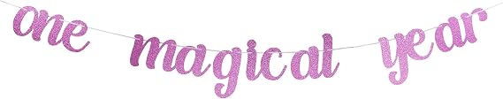 One Magical Year Banner,1st Birthday Banner, Magical First Birthday Party Decorations, Pink Glitter