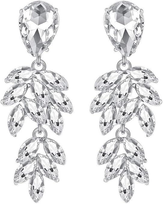 Silver/Champagne Leaf-Shape Marquise Crystal Chandelier Dangle Drop Earring for Women Wedding Party Gift