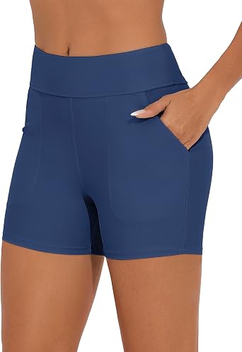 Bonneuitbebe Women's Swim Shorts High Waisted Bathing Suit Bottoms Swimwear Boyshort Swimming Swimsuit Board Shorts