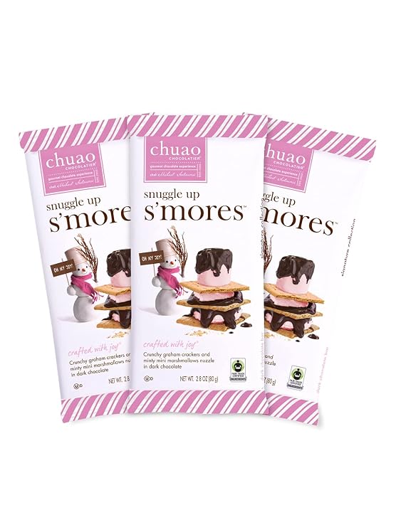 Chuao Chocolatier Snuggle Up S'mores Dark Chocolate Bars 3pk (2.8 oz bars) -Seasonal Holiday Gourmet Artisan Chocolate - Free of Artificial Flavors