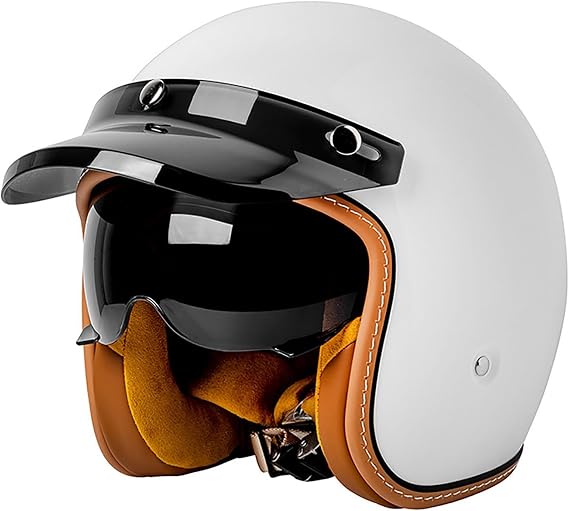 Vintage Motorcycle Helmet, Open Face Helmet for Men Women, Retro 3/4 Half Face Motorbike Crash Helmet with Sun Visor, Scooter Cruiser Moped Jet Helmet, ECE/DOT Approved 54-63CM