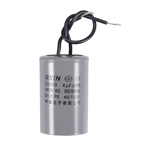 sourcing map CBB60 Run Capacitor 4uF 450V AC 2 Wires 50/60Hz Cylinder 54x34mm for Air Compressor Water Pump Motor