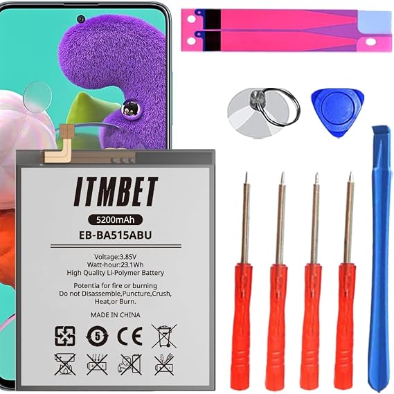 Battery for Samsung Galaxy A51, 5200mAh Upgraded 2026 New 0 Cycle Battery Replacement for SM-A515F SM-A515F/DS,EB-BA515ABY with Professional Replacement Tool Kits (Not for A51 5G EB-BA516AMY)