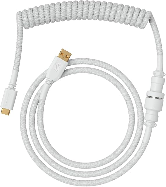 Glorious Coiled Keyboard Cable – Coiled USB C Cable Artisan Braided Cables for Mechanical Gaming Keyboard Coiled Cable - Custom Keyboard Cable (White)