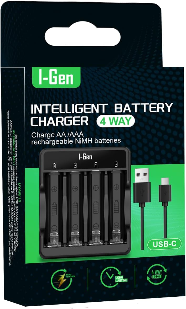I-Gen G400 4-Piece Battery Charger AAAAA Compatible Type-C Input Smart Fast Battery Charger