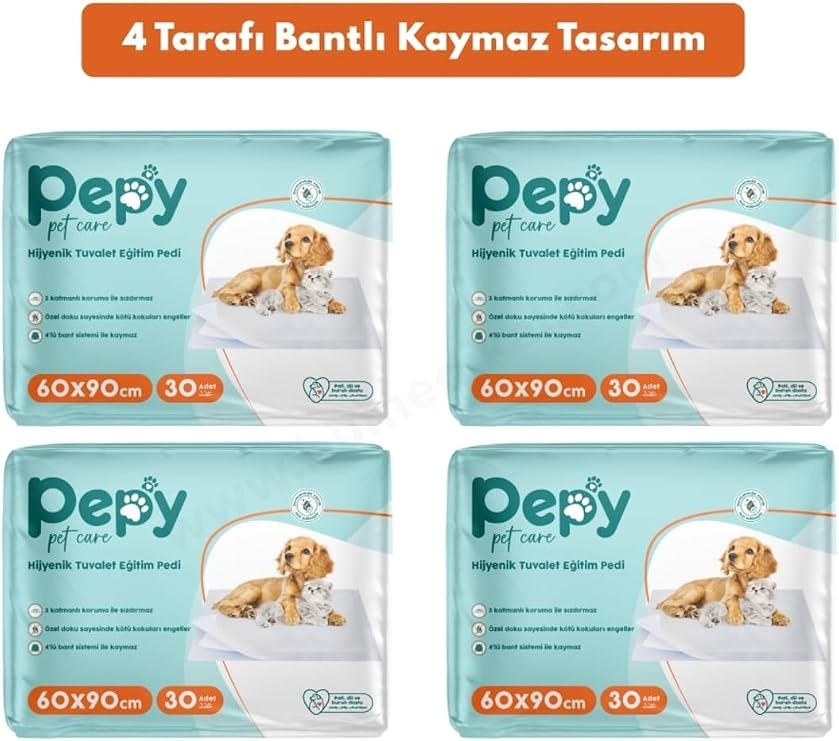 Pepy Kaydırmaz Hijyenik Tuvalet Eğitim Pedi, 60x90 cm, 120 Adet, 4 Paket