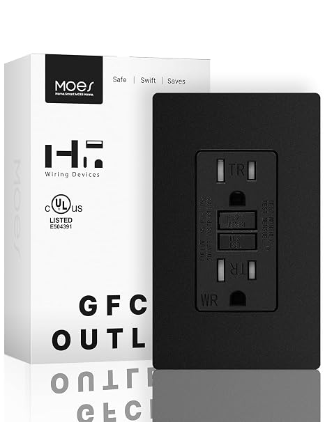MOES GFCI Outlet 15 Amp, Screwless Wall Plate, WR TR, Matte Black, 1 Pack