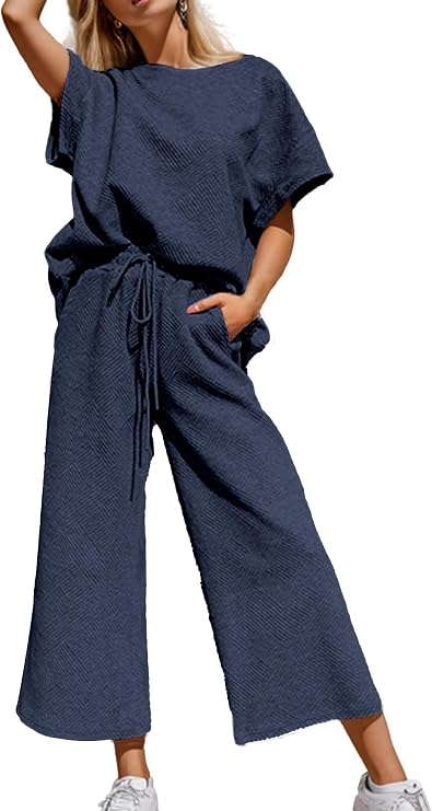 Women's 2 Piece Outfits Tops Wide Leg Pants Sets