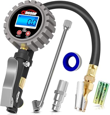 Oasser Digital Tire Inflator with Pressure Gauge 255PSI Tire Pressure Gauge Inflator Deflator Compressor Accessories with Brass Air Chuck Dual Head Air Chuck Quick Connect Coupler Backlit LCD