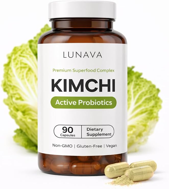 Fermented Kimchi Supplement Capsules, Gut Health, Digestive, 1 Month Supply | One Complete Premium Vegan Formula with Prebiotics & Probiotics, Vegetable Powder, Enzymes Support, Gluten-Free, Daily