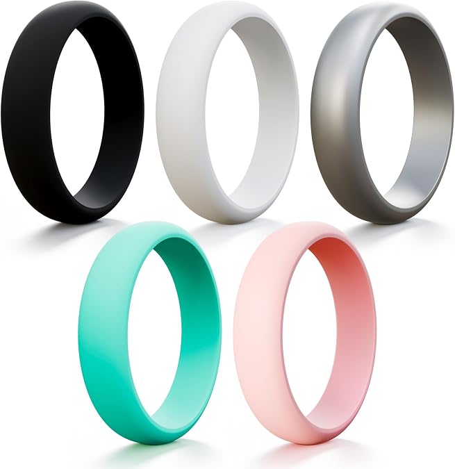 HOOPLE Womens Silicone Engagement Rings, 5.5mm Wide 2.5mm Thick, Soft Comfort Fit Rubber Wedding Bands, Flexible Stackable Workout Rings for Gym, Work, Travel & Daily Wear