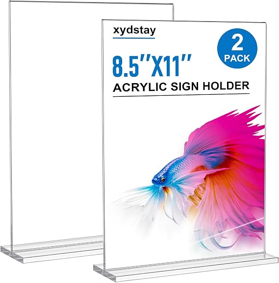 xydstay 8.5x11 Acrylic Sign Holder,T-Shape Double-Sided Menu Stand,2 Pack
